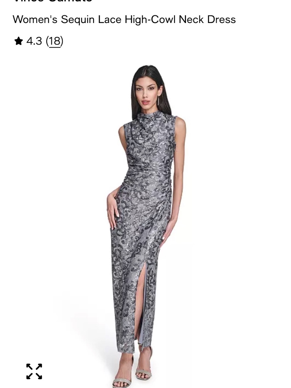Vince Camuto Silver-Gray Sequin Lace High-Cowl Neck Maxi Dress